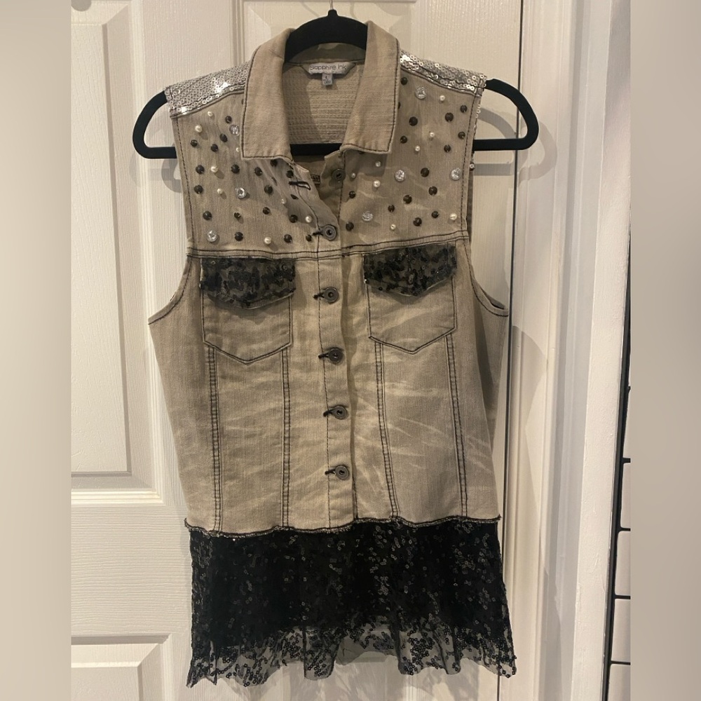 Sapphire Ink sparkly bleached stretch denim vest
